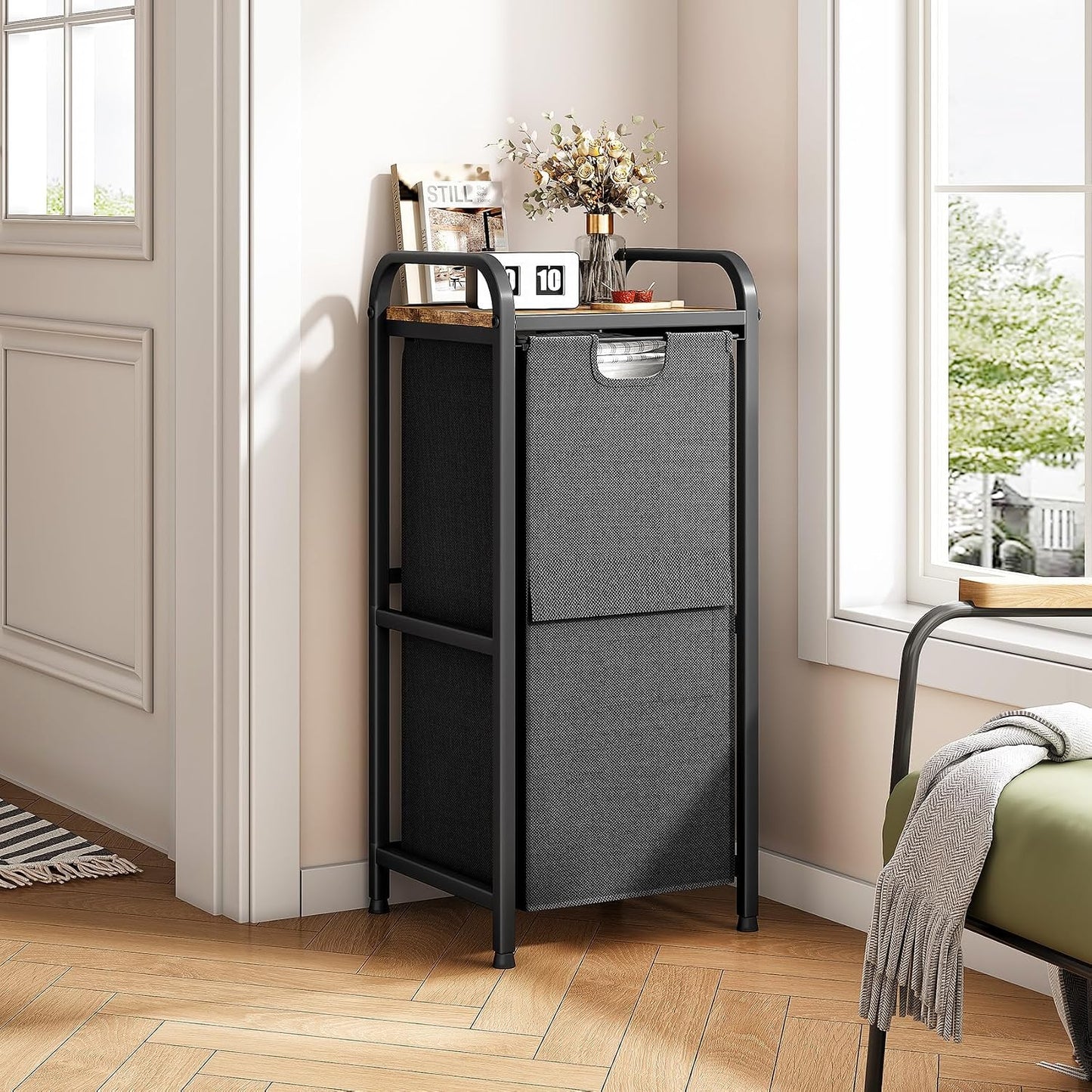 Laundry Hamper Organizer with Storage Shelf & Pull Out Bags