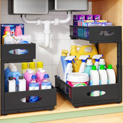 2-Tier L-Shaped Adjustable Height Under Sink Organizer & Cabinet Storage