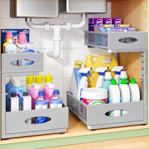 2-Tier L-Shaped Adjustable Height Under Sink Organizer & Cabinet Storage