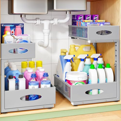 2-Tier L-Shaped Adjustable Height Under Sink Organizer & Cabinet Storage