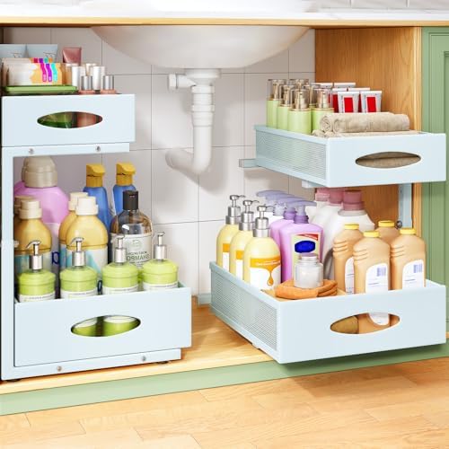 2-Tier L-Shaped Adjustable Height Under Sink Organizer & Cabinet Storage