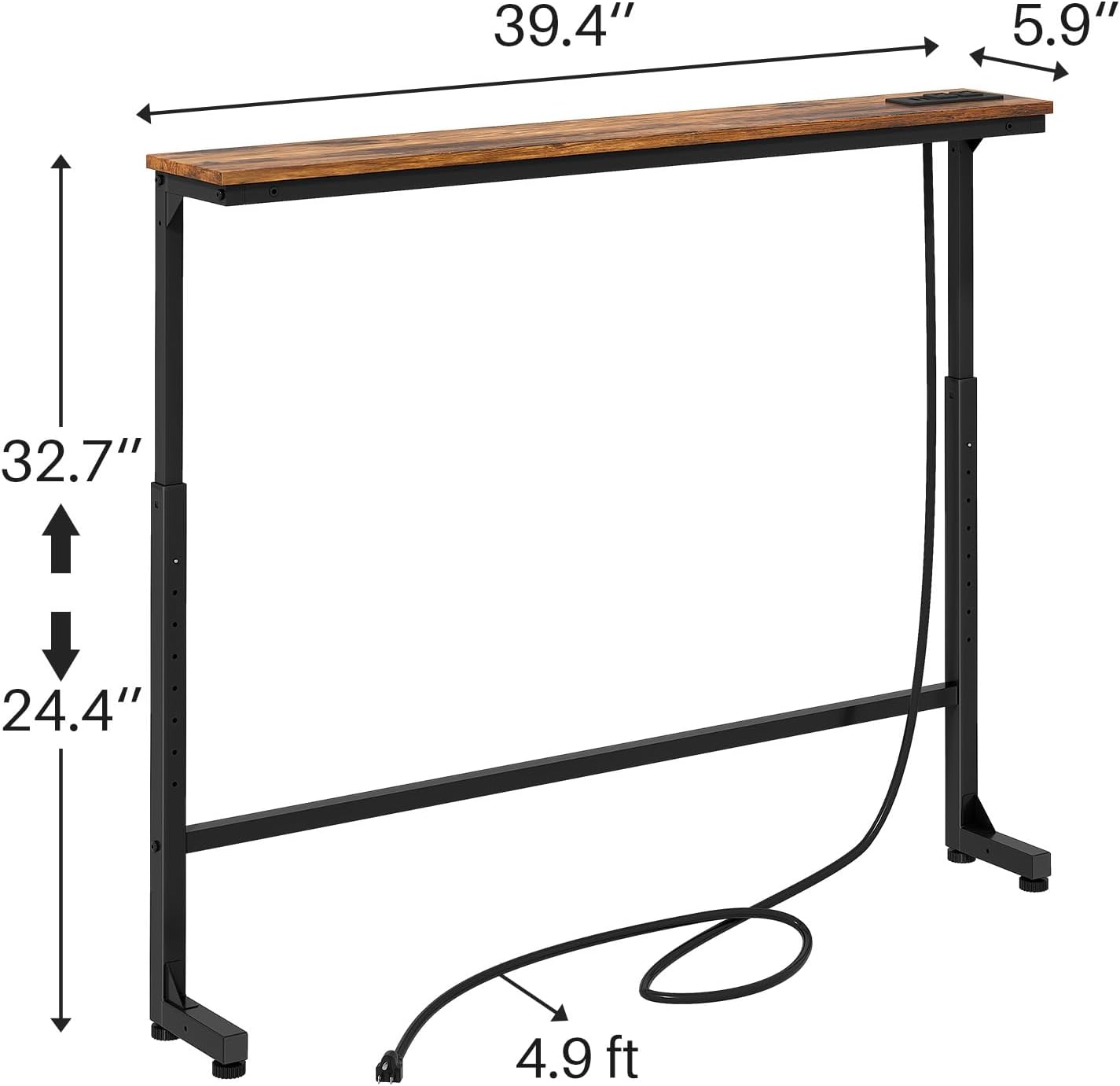 Adjustable Height Narrow Sofa Table with Charging Station & Modular Design