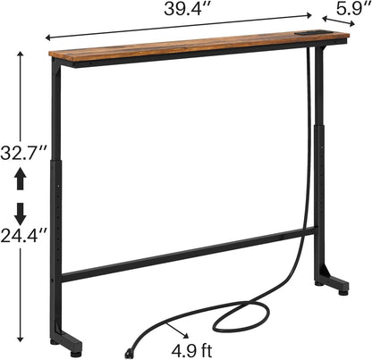 Adjustable Height Narrow Sofa Table with Charging Station & Modular Design