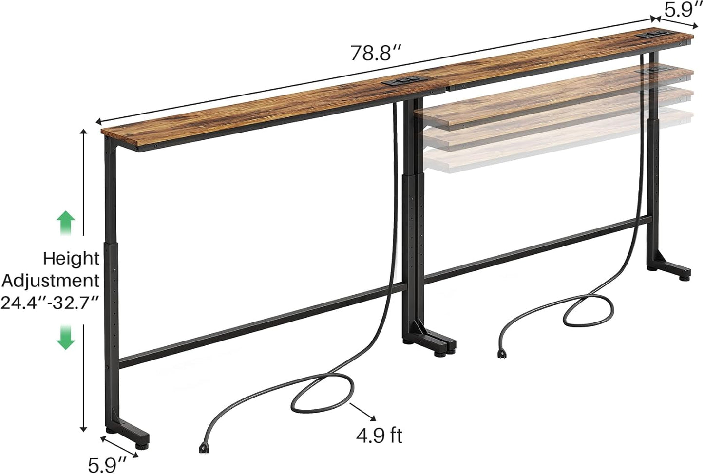 Adjustable Height Narrow Sofa Table with Charging Station & Modular Design