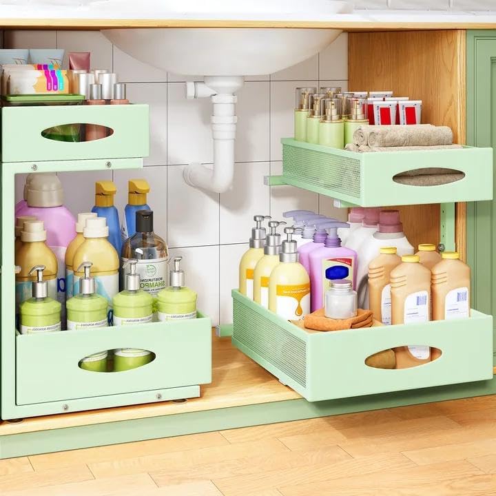 2-Tier L-Shaped Adjustable Height Under Sink Organizer & Cabinet Storage