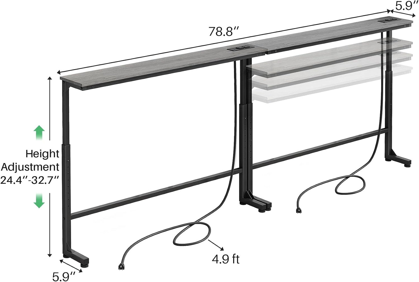 Adjustable Height Narrow Sofa Table with Charging Station & Modular Design