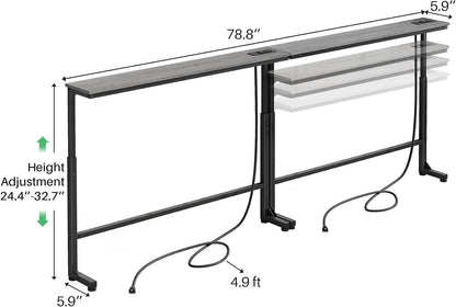Adjustable Height Narrow Sofa Table with Charging Station & Modular Design