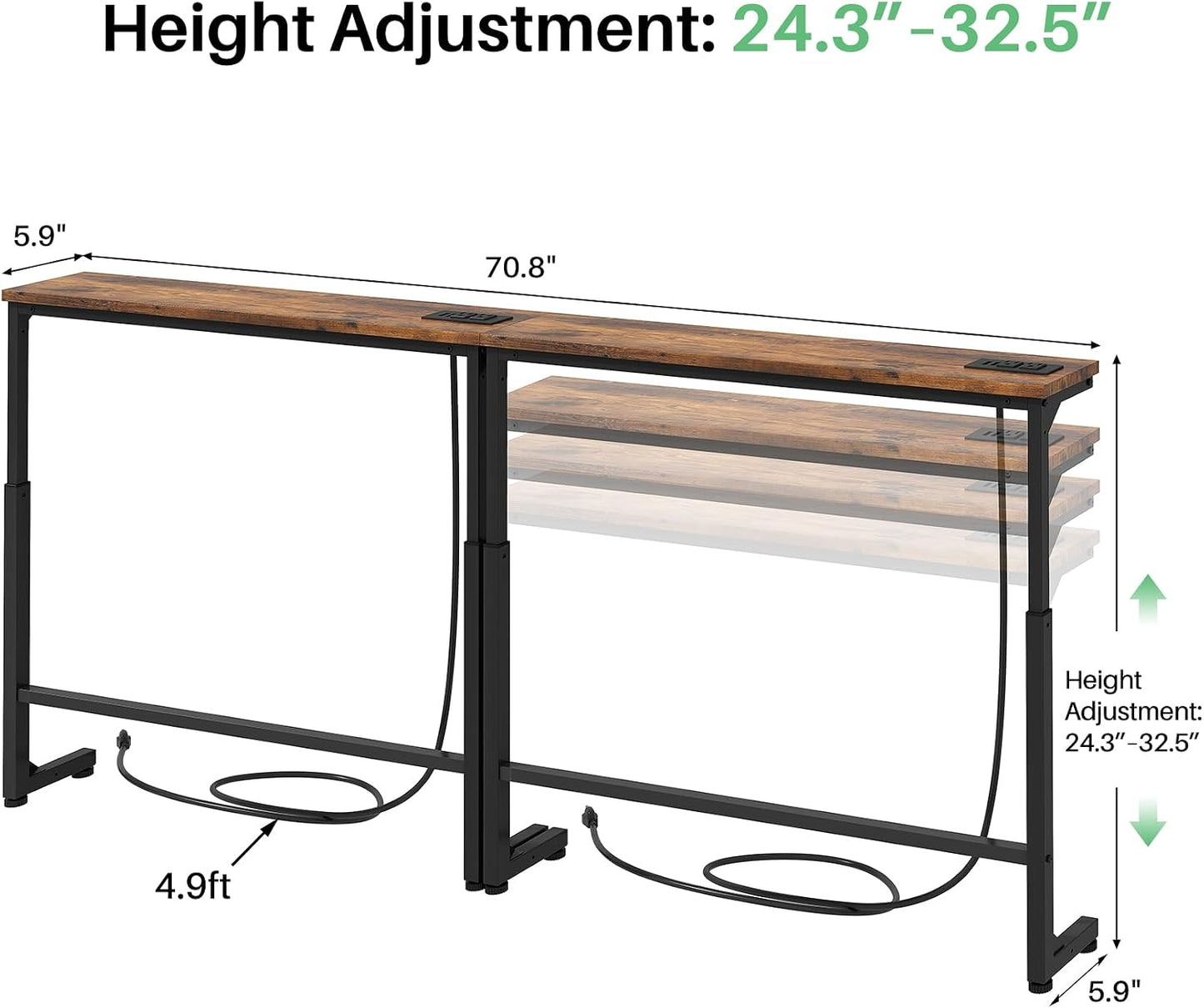 Adjustable Height Behind Couch Table & Narrow Split Console Table