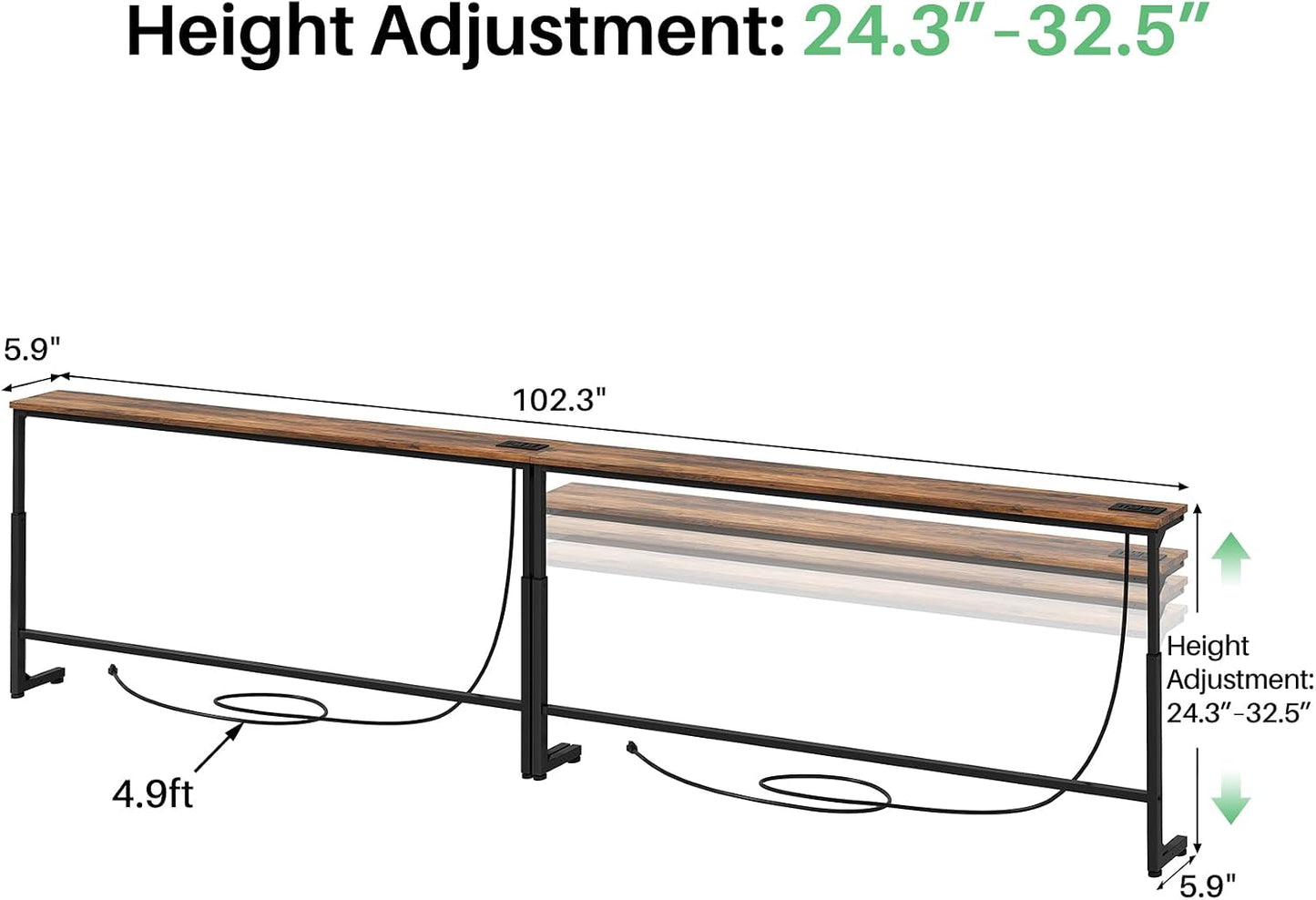 Adjustable Height Behind Couch Table & Narrow Split Console Table