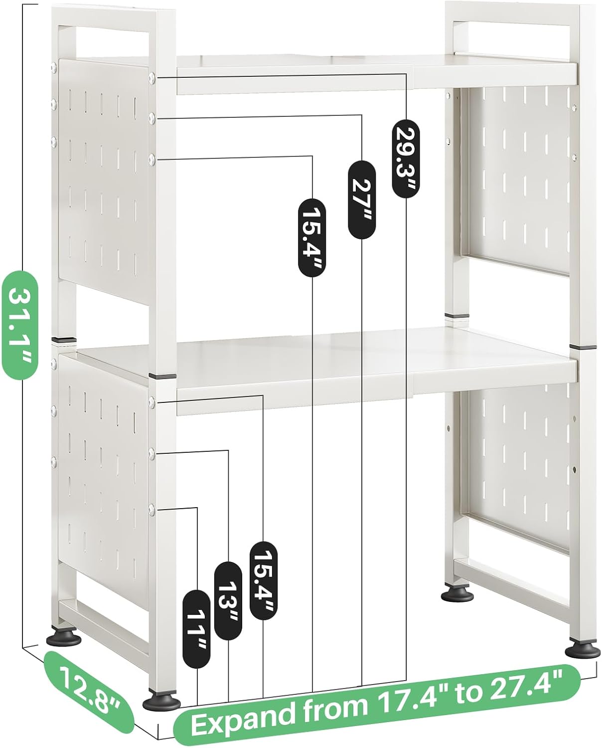 Expandable 2-Tier Microwave Stand & Heavy Duty Countertop Storage Rack