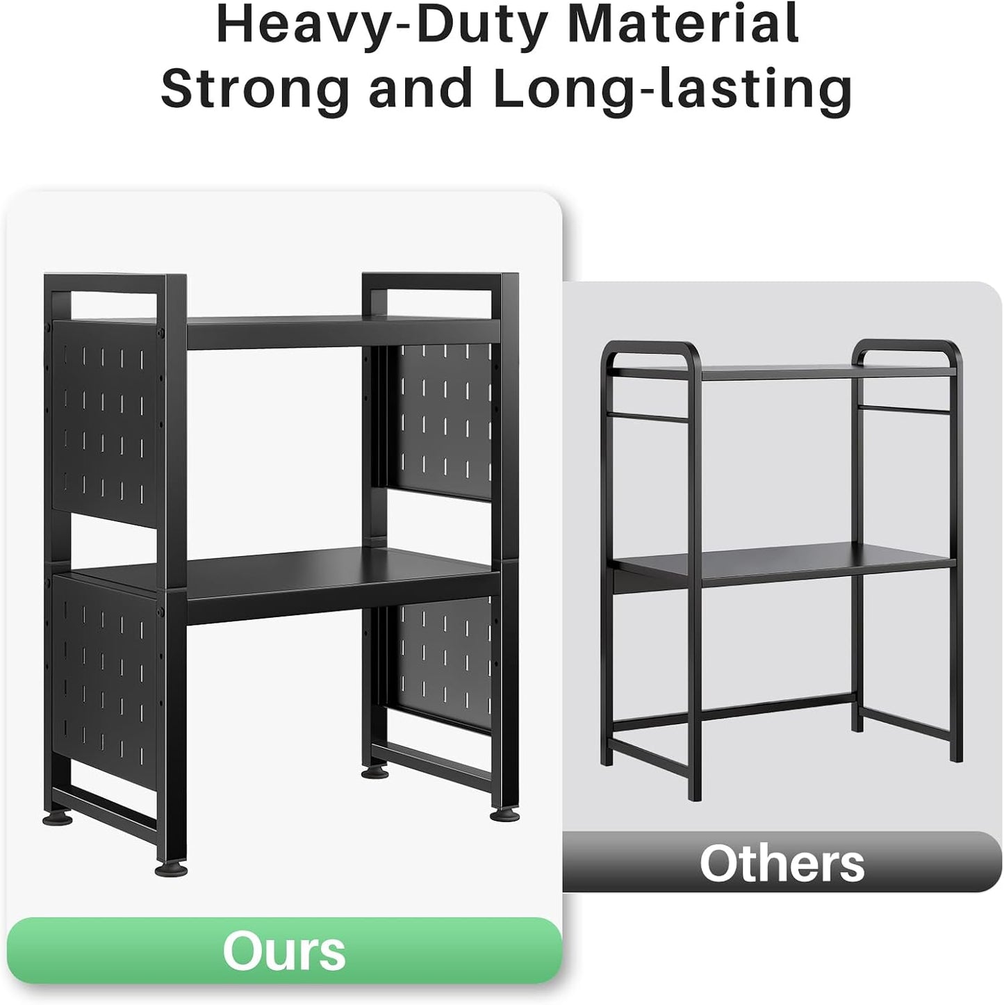 Expandable 2-Tier Microwave Stand & Heavy Duty Countertop Storage Rack