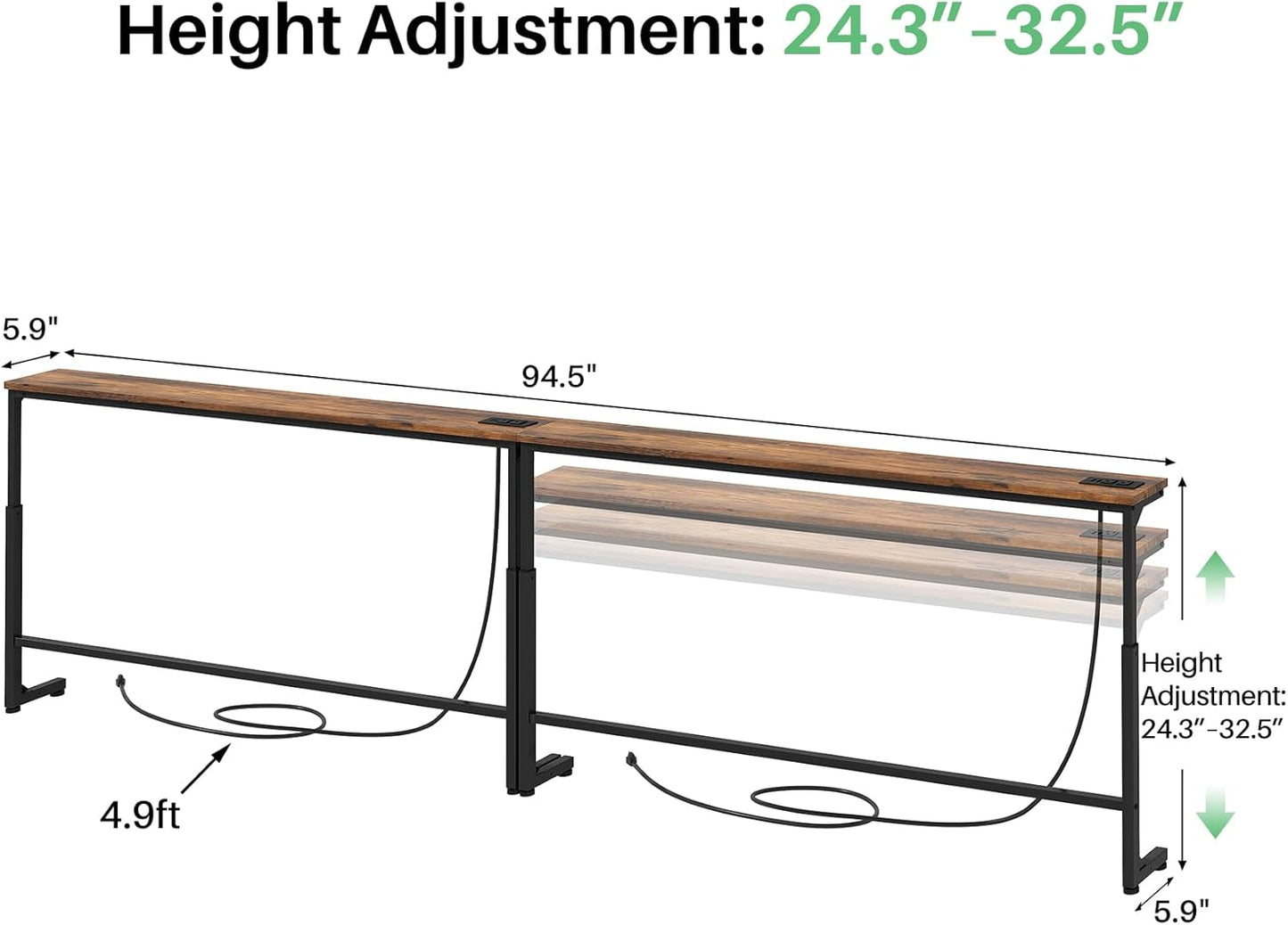 Adjustable Height Behind Couch Table & Narrow Split Console Table