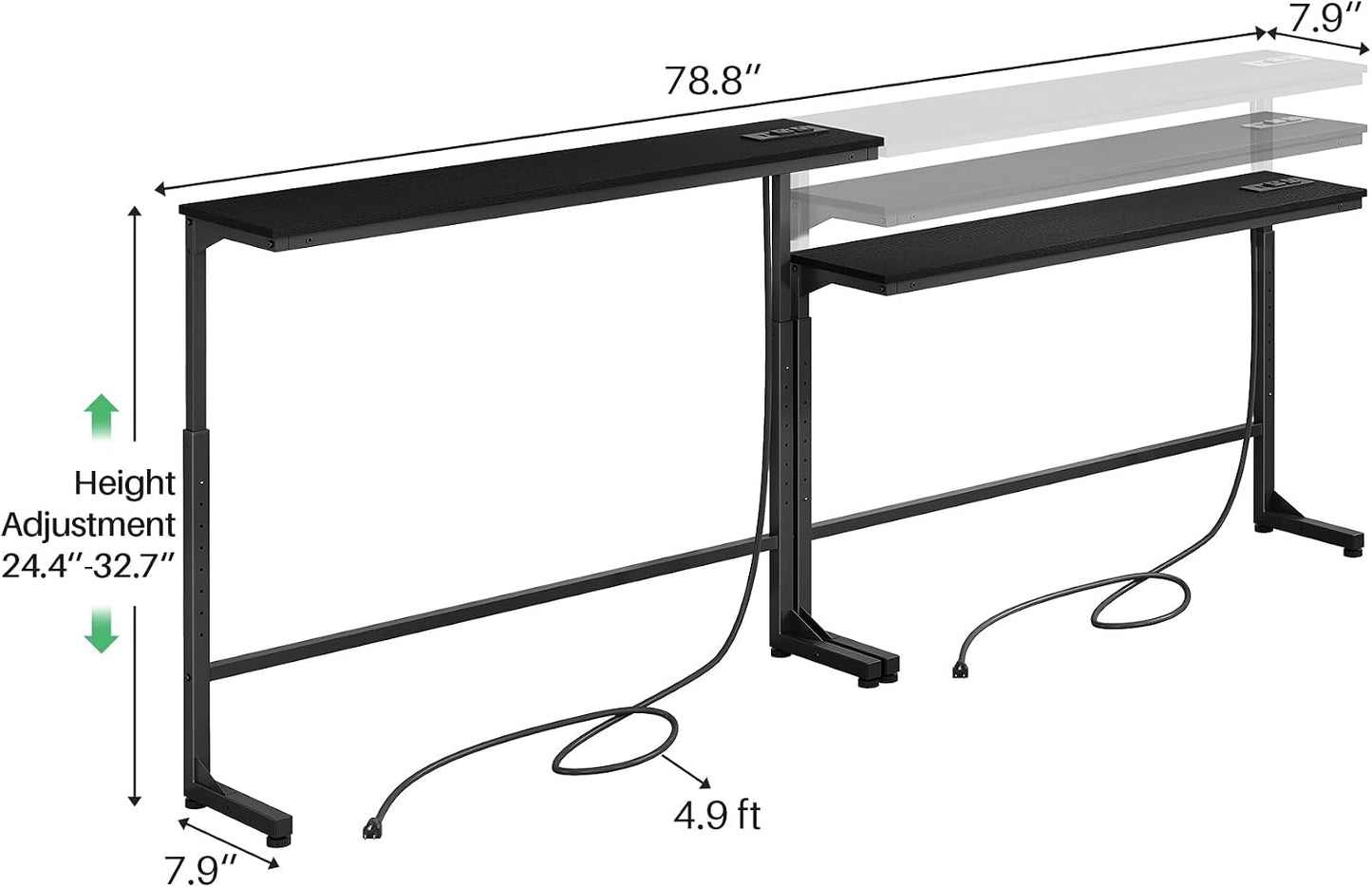 Adjustable Height Narrow Sofa Table with Charging Station & Modular Design
