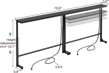 Adjustable Height Narrow Sofa Table with Charging Station & Modular Design