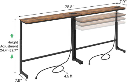 Adjustable Height Narrow Sofa Table with Charging Station & Modular Design