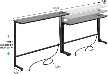 Adjustable Height Narrow Sofa Table with Charging Station & Modular Design