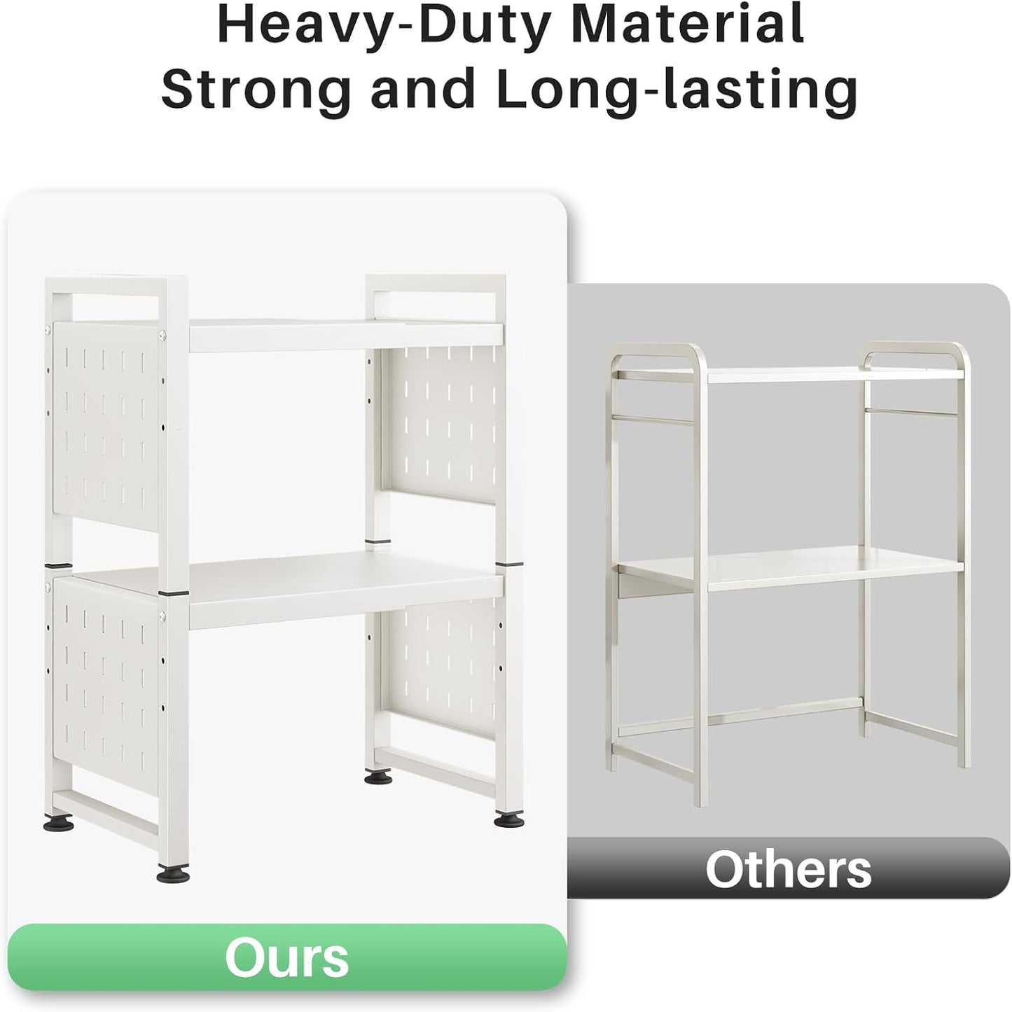 Expandable 2-Tier Microwave Stand & Heavy Duty Countertop Storage Rack