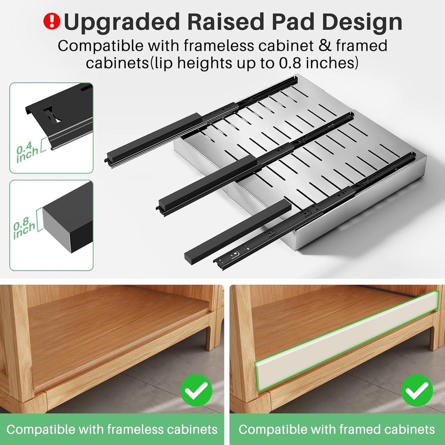 Expandable Stainless Steel Pull Out Cabinet Organizer & Slide Out Drawer