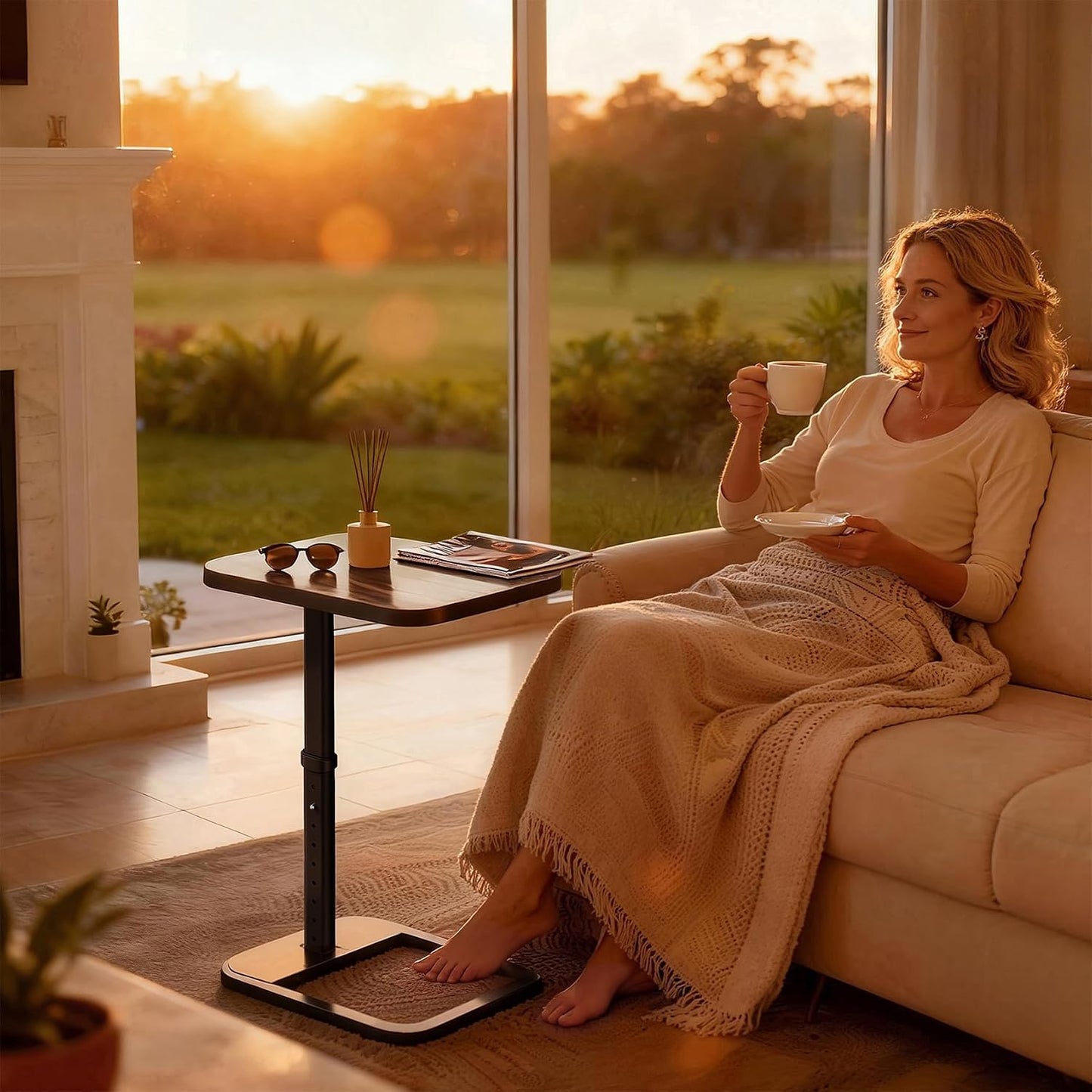 Adjustable Height TV Tray Table & C-Shaped Couch Snack Table