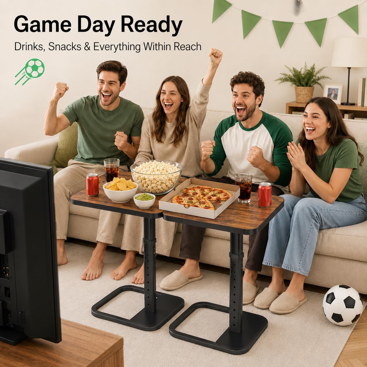 Adjustable Height C-Shaped End Table & Sliding TV Tray Couch Table