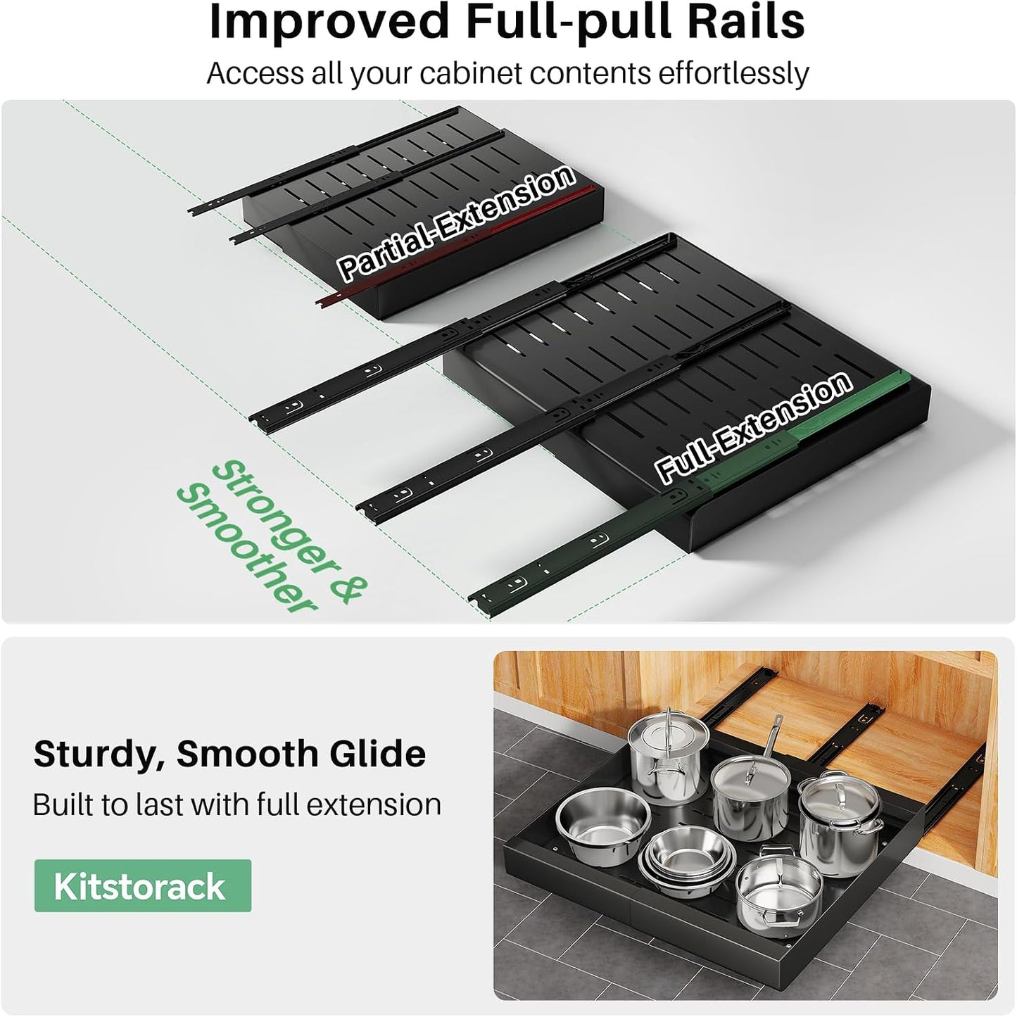 Expandable Stainless Steel Pull Out Cabinet Organizer & Slide Out Drawer