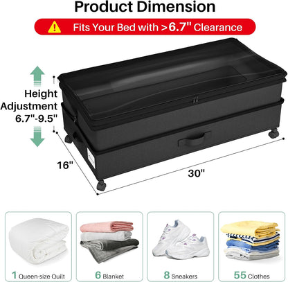 Height-Adjustable Under Bed Storage Containers with Wheels