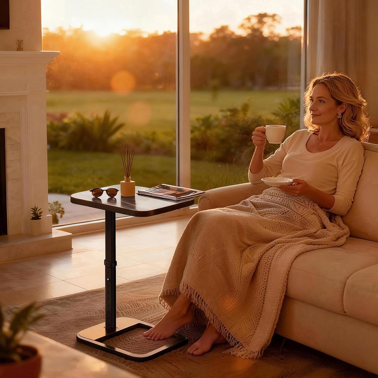 Adjustable Height TV Tray Table & C-Shaped Couch Snack Table
