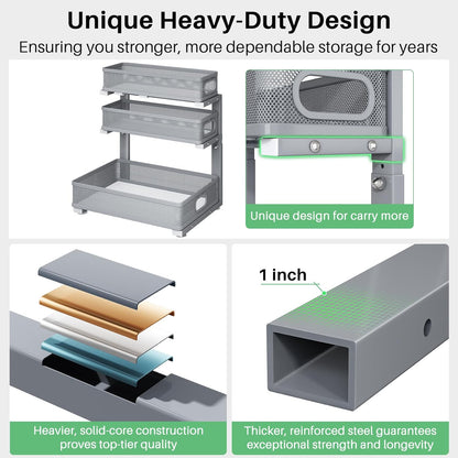 3-Tier Height Adjustable Slide Out Under Sink Organizer & Cabinet Storage