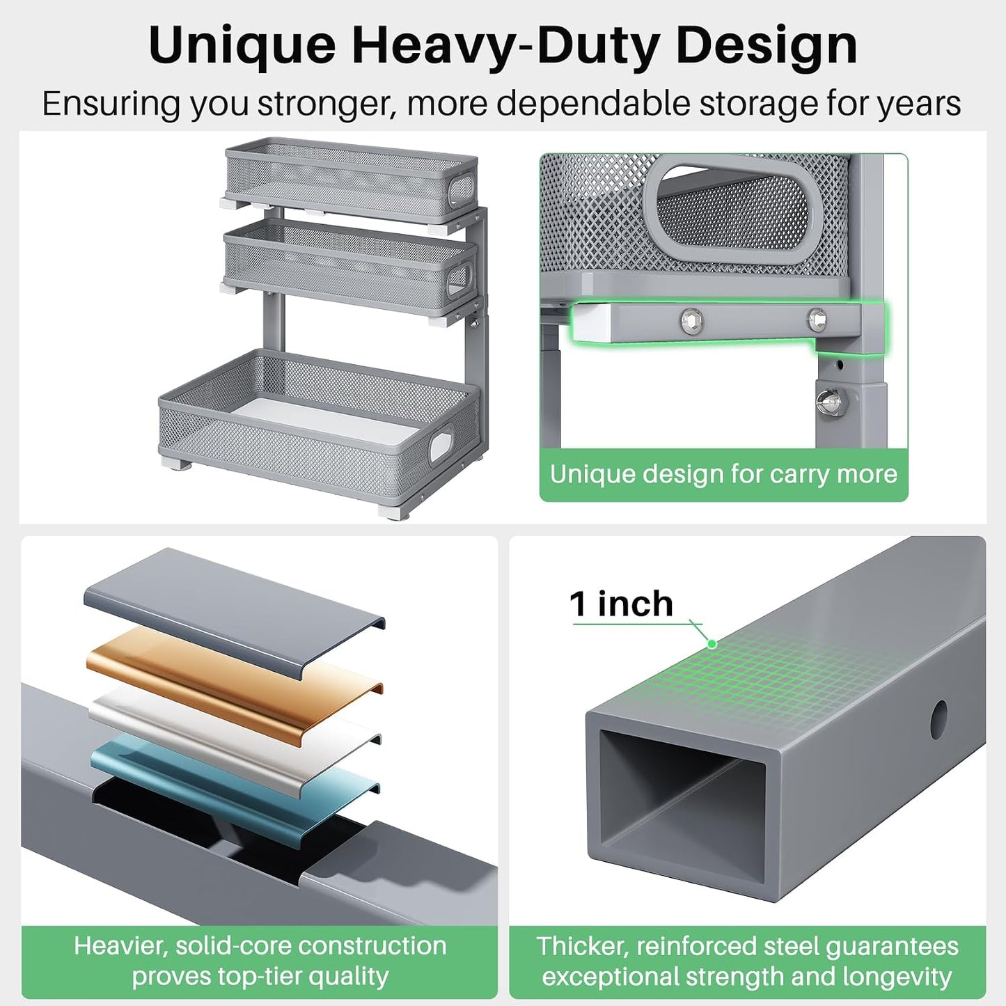 3-Tier Height Adjustable Slide Out Under Sink Organizer & Cabinet Storage