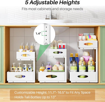 2-Tier L-Shaped Adjustable Height Under Sink Organizer & Cabinet Storage