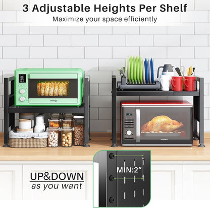 Expandable 2-Tier Microwave Stand & Heavy Duty Countertop Storage Rack