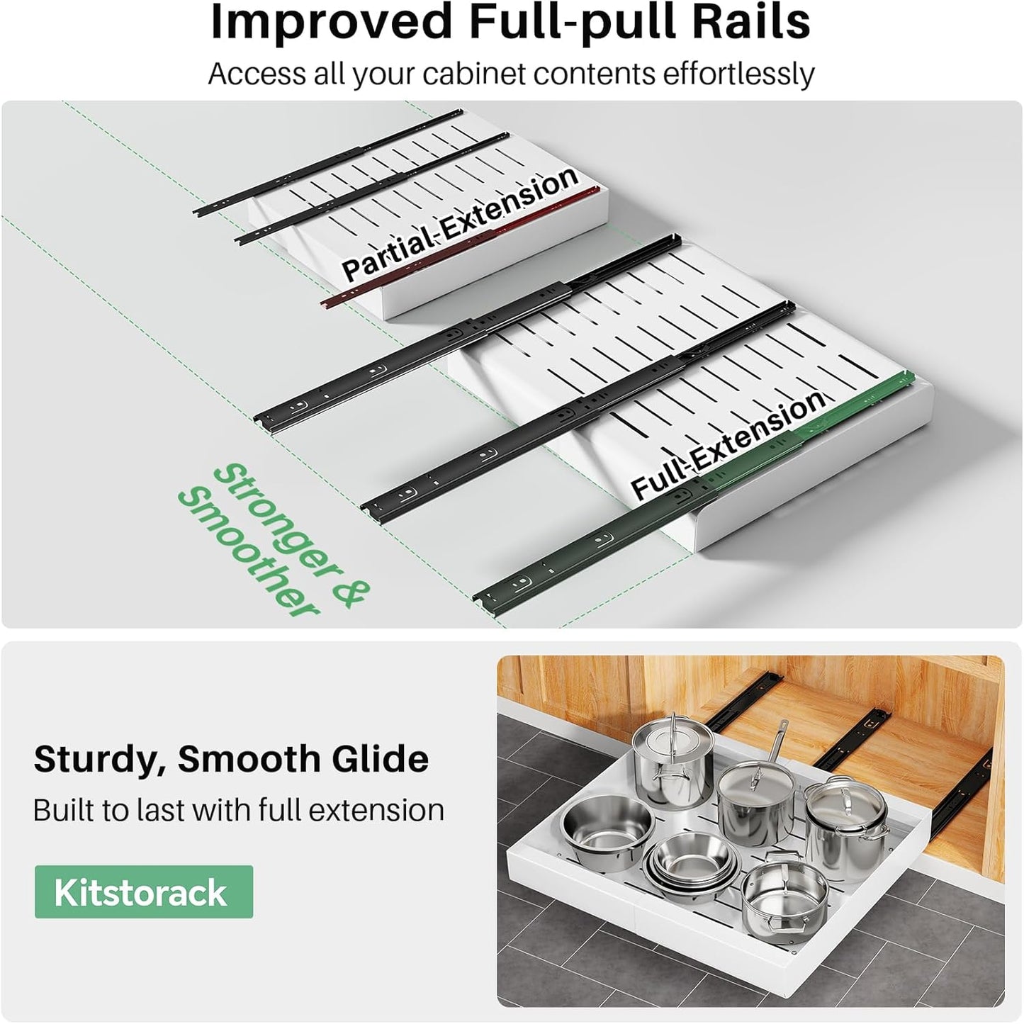 Expandable Stainless Steel Pull Out Cabinet Organizer & Slide Out Drawer