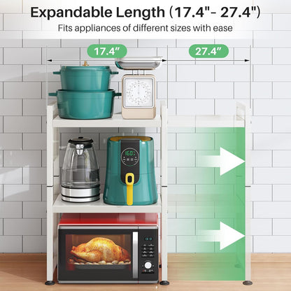 Expandable 2-Tier Microwave Stand & Heavy Duty Countertop Storage Rack