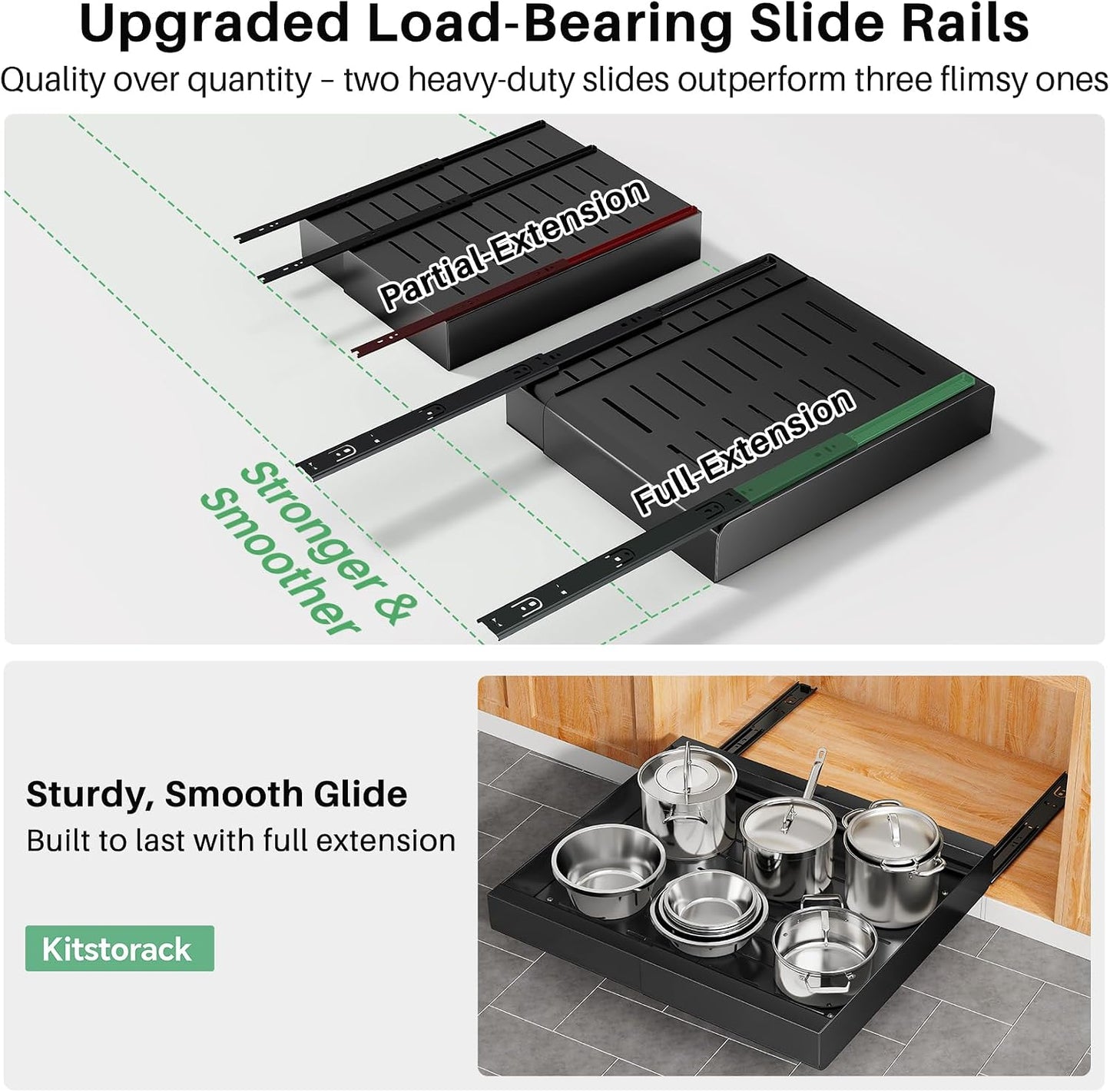 Expandable Stainless Steel Pull Out Cabinet Organizer & Slide Out Drawer