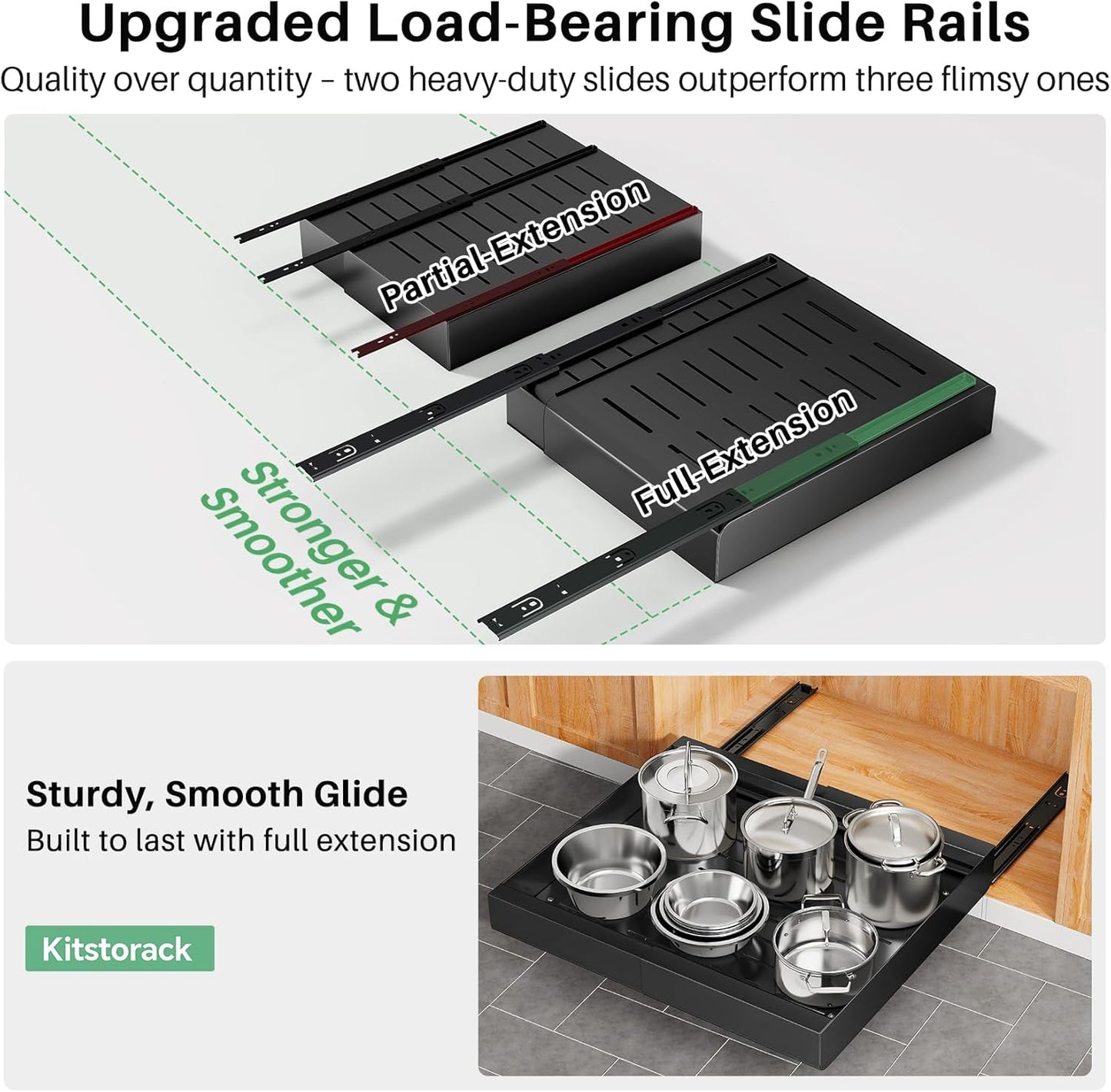 Expandable Stainless Steel Pull Out Cabinet Organizer & Slide Out Drawer