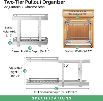 2-Tier Full-Extension Pull Out Cabinet Organizer for Pots and Pans