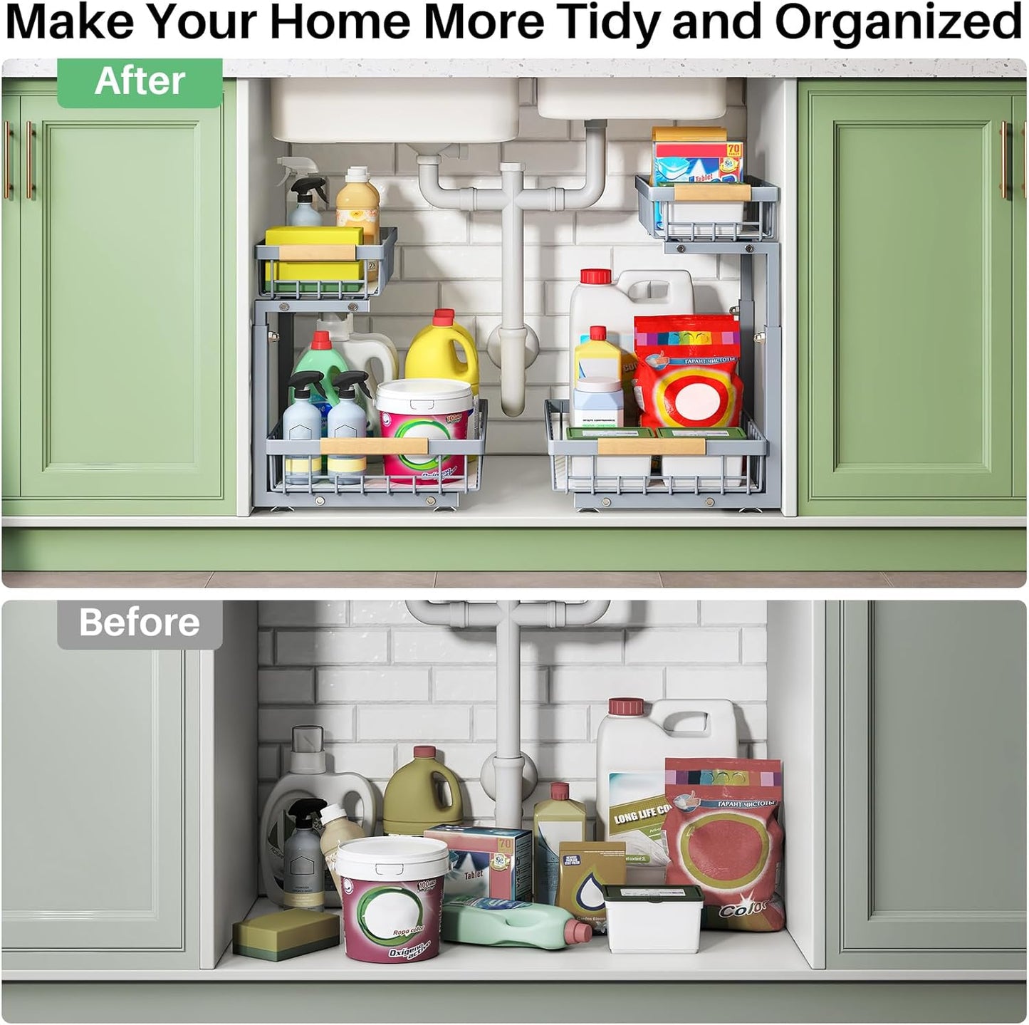 2-Tier Slide Out Under Sink Organizer & Cabinet Storage