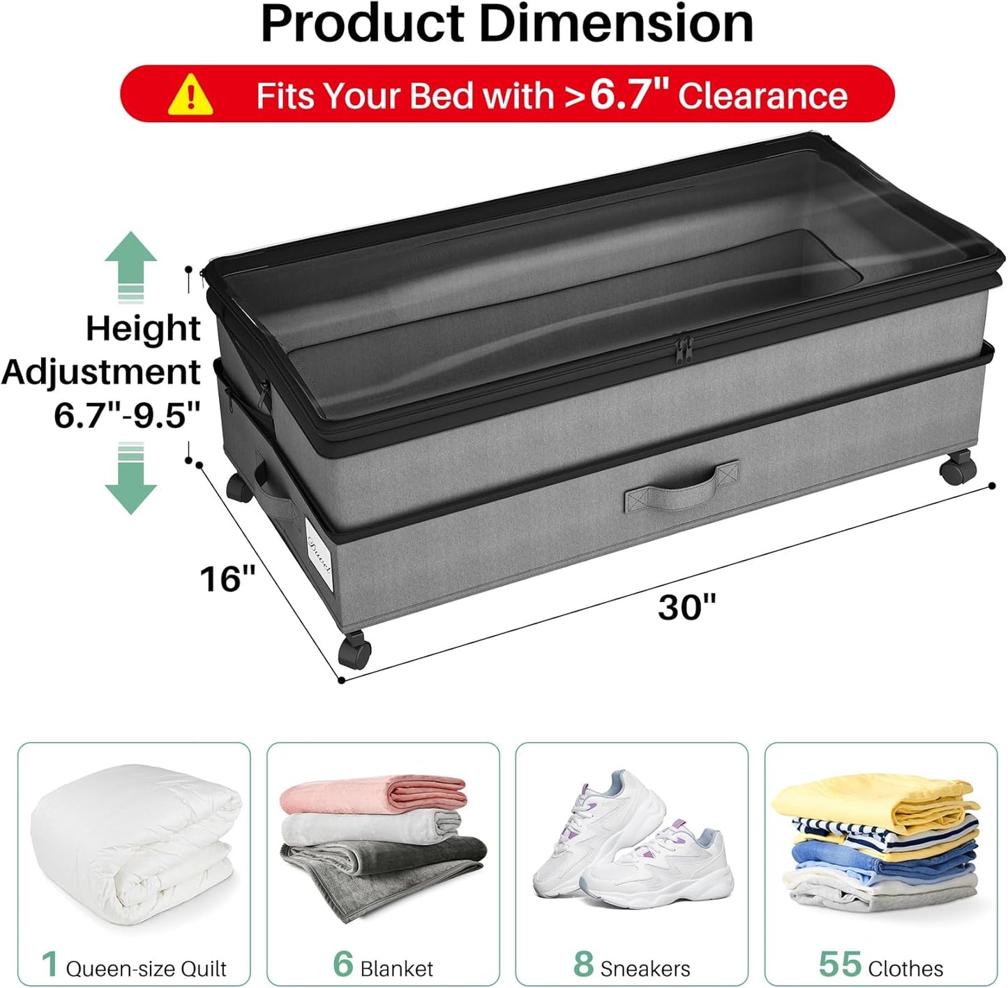 Height-Adjustable Under Bed Storage Containers with Wheels