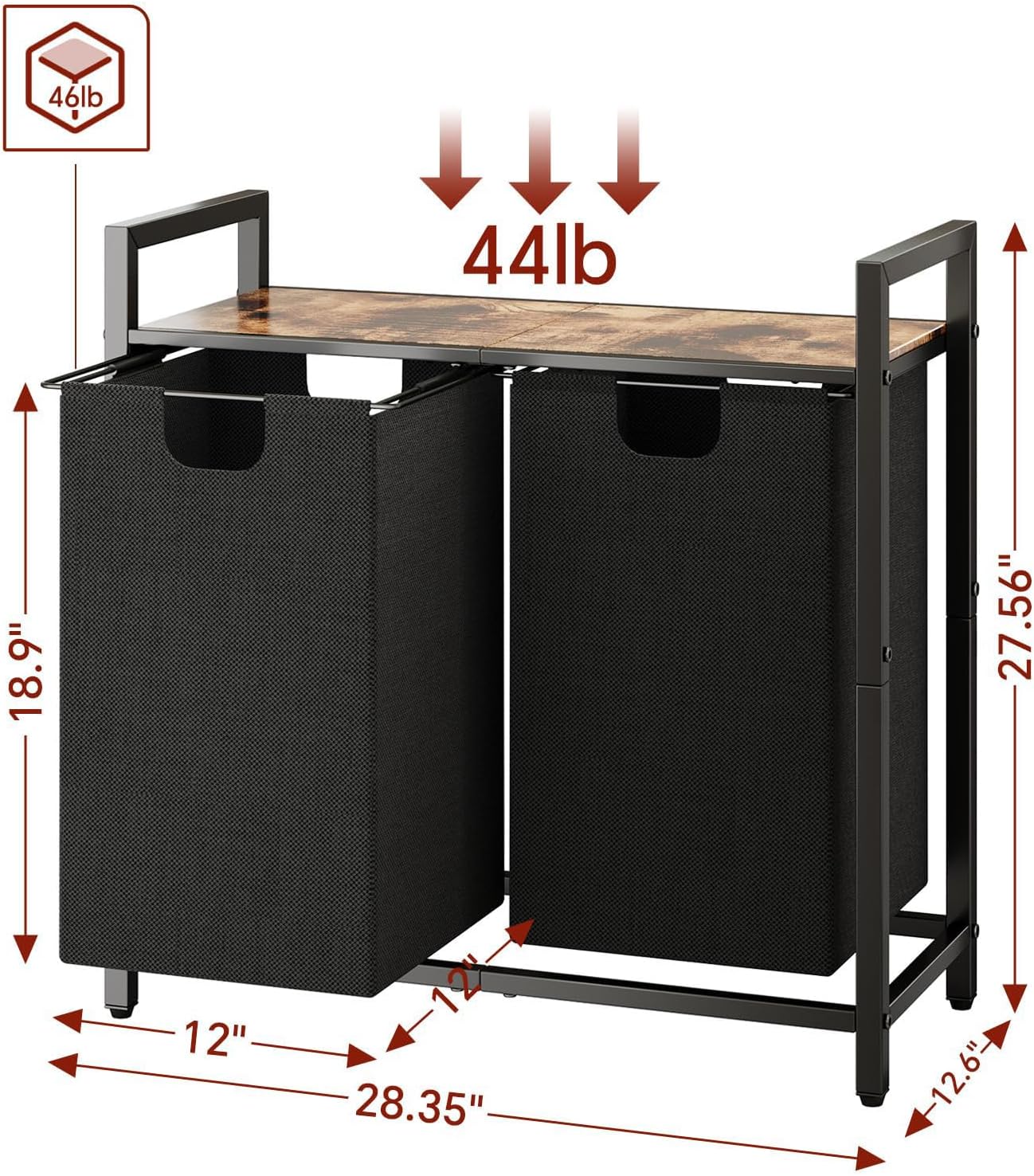 Laundry Hamper Organizer with Storage Shelf & Pull Out Bags