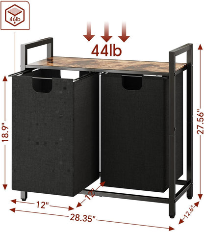 Laundry Hamper Organizer with Storage Shelf & Pull Out Bags