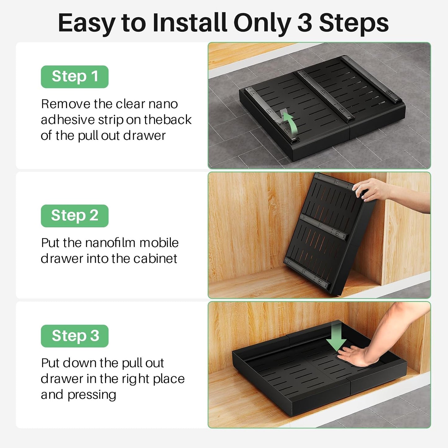 Expandable Stainless Steel Pull Out Cabinet Organizer & Slide Out Drawer