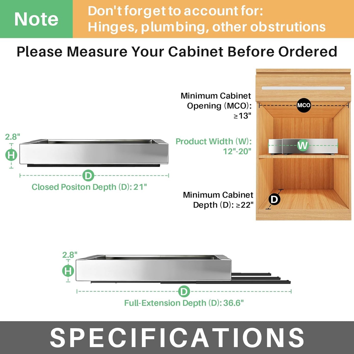 Expandable Stainless Steel Pull Out Cabinet Organizer & Slide Out Drawer