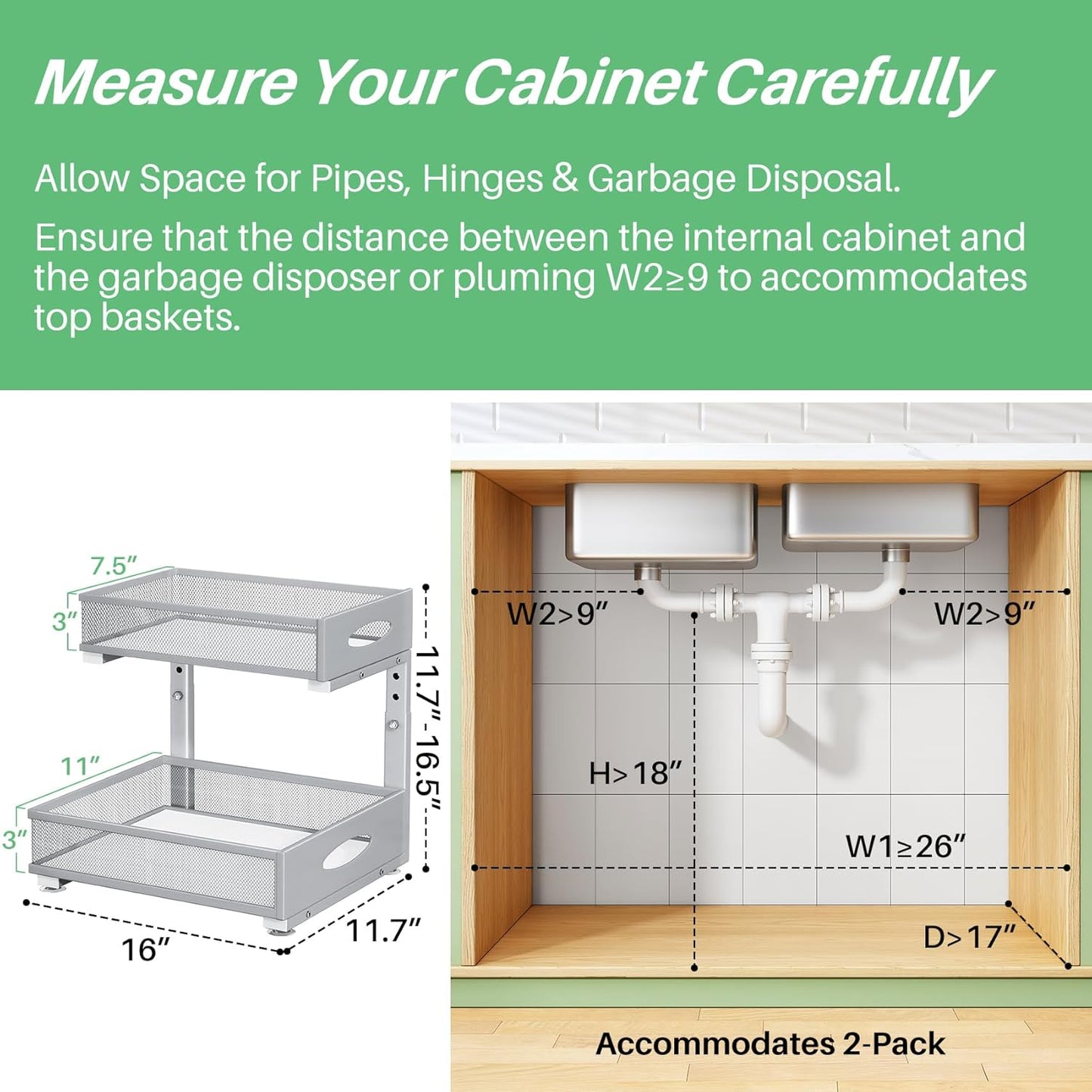 2-Tier L-Shaped Adjustable Height Under Sink Organizer & Cabinet Storage
