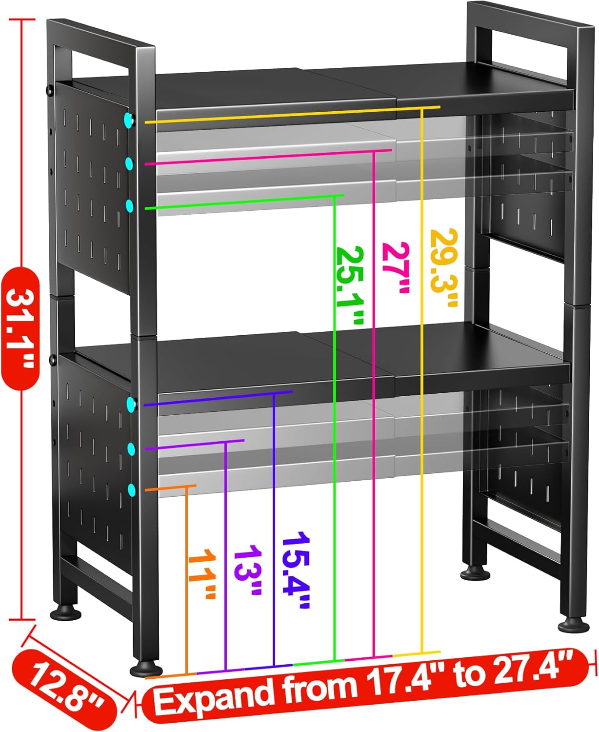Expandable 2-Tier Microwave Stand & Heavy Duty Countertop Storage Rack