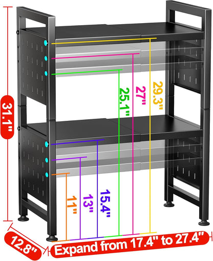 Expandable 2-Tier Microwave Stand & Heavy Duty Countertop Storage Rack