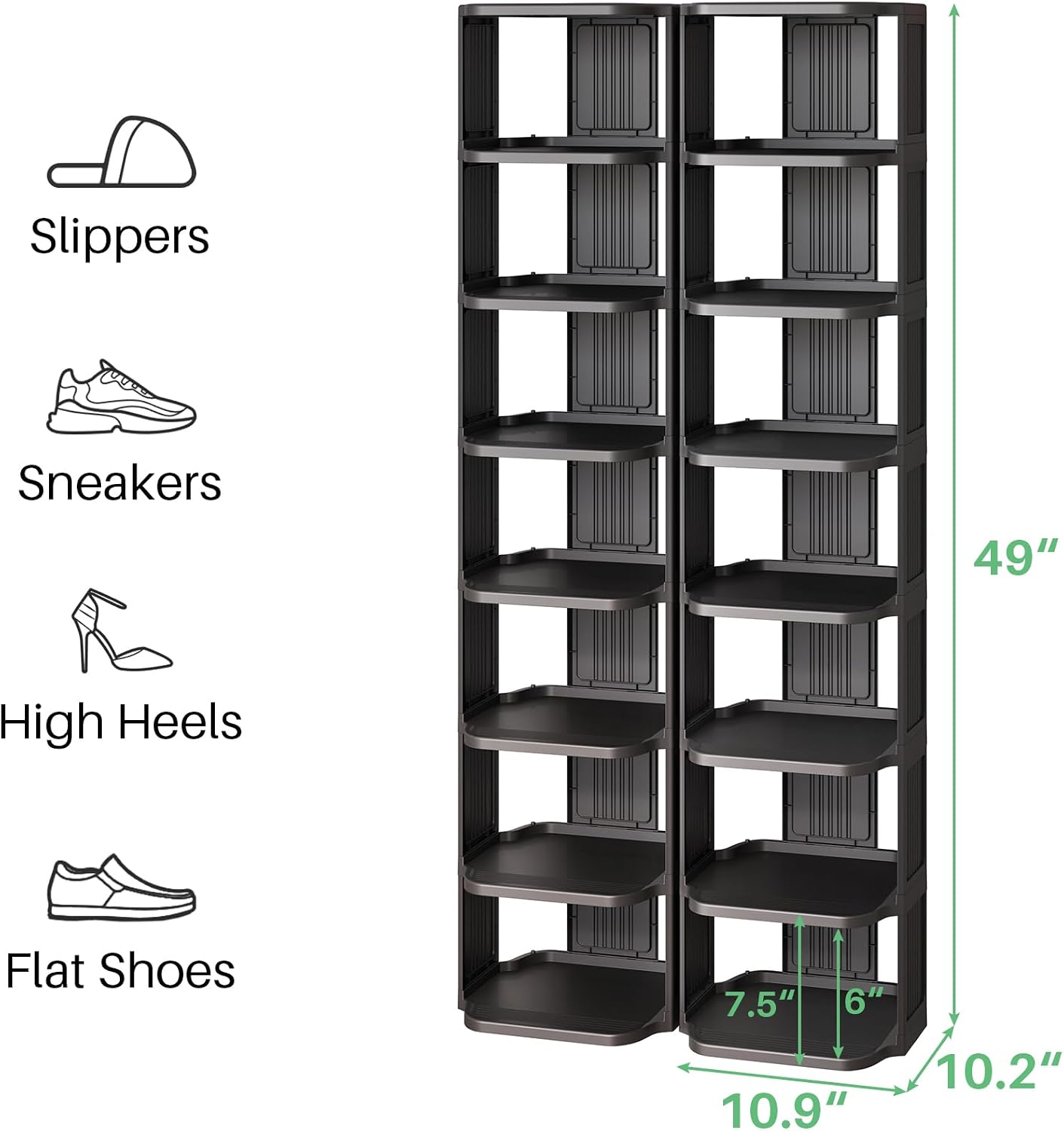 Vertical Stackable Shoe Rack & Narrow Closet Storage Organizer