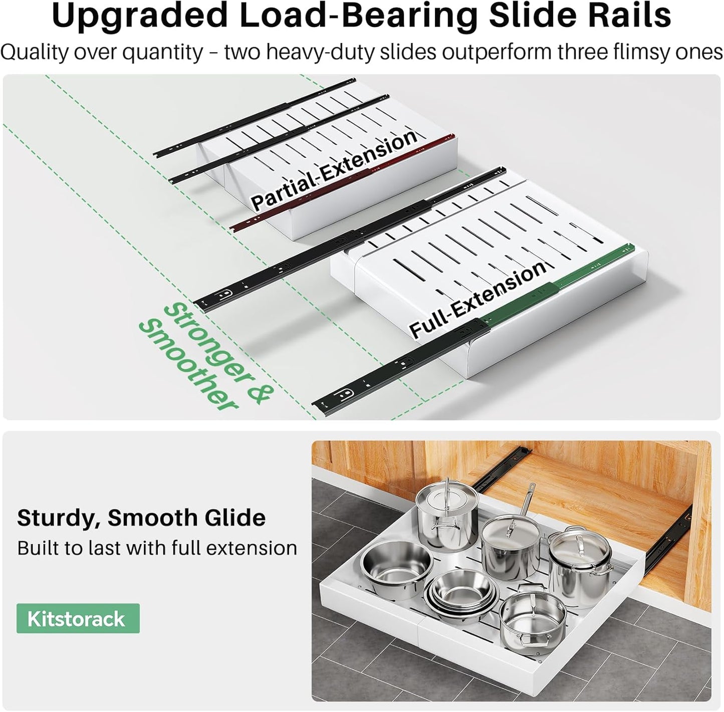 Expandable Stainless Steel Pull Out Cabinet Organizer & Slide Out Drawer