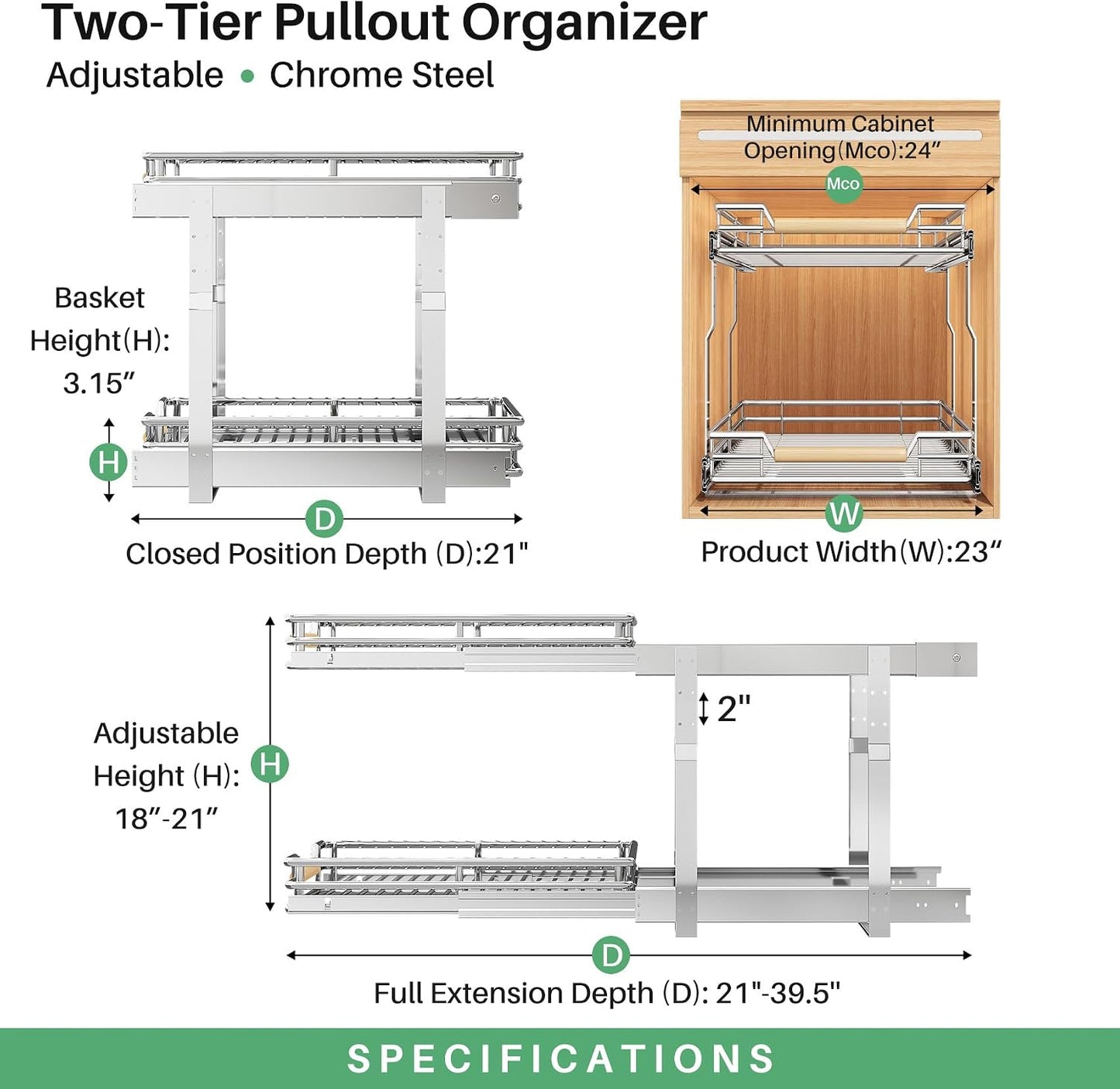 2-Tier Full-Extension Pull Out Cabinet Organizer for Pots and Pans