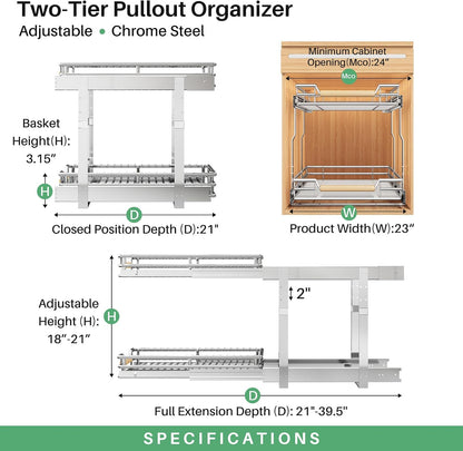 2-Tier Full-Extension Pull Out Cabinet Organizer for Pots and Pans