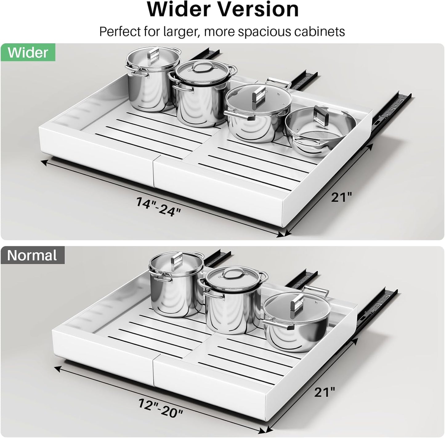 Expandable Stainless Steel Pull Out Cabinet Organizer & Slide Out Drawer